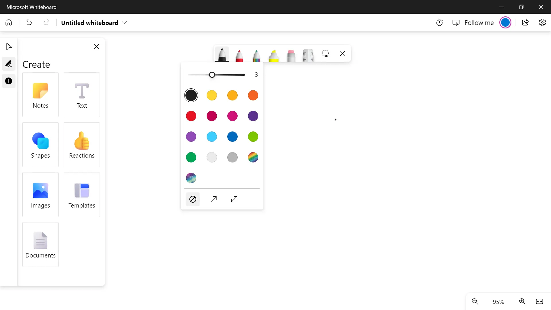 Bộ bút vẽ, highlight, xóa, chọn của microsoft whiteboard